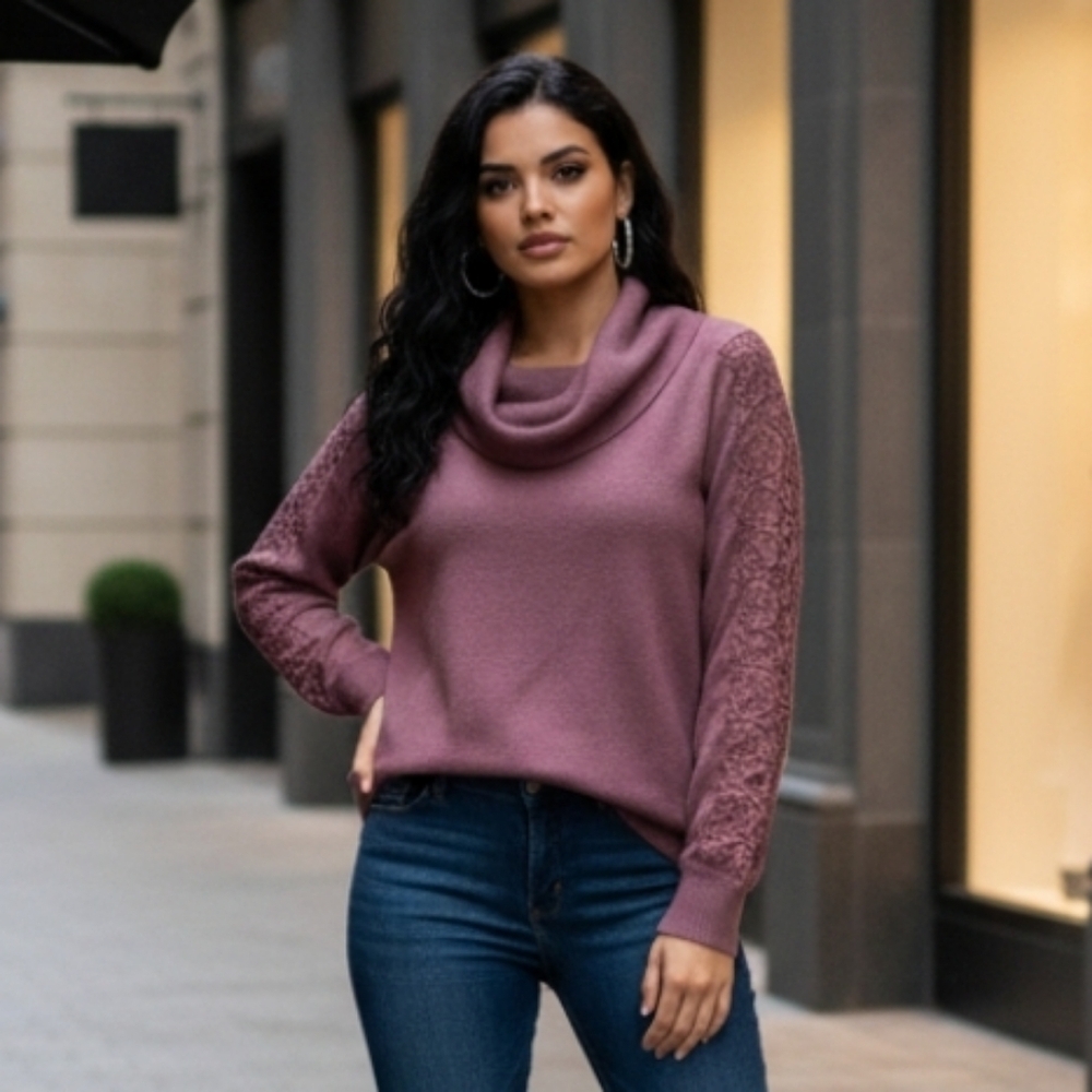 Roz & Ali Dusty Rose Cowl Neck Top Size Large